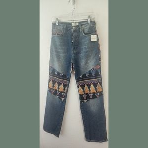 We the Free FP NWT Rocky Mountain Southwest Patchwork Straight Jeans Sz 24